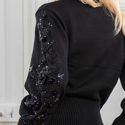 Classic Knit Sequin & Pearl Embroidered Sweater